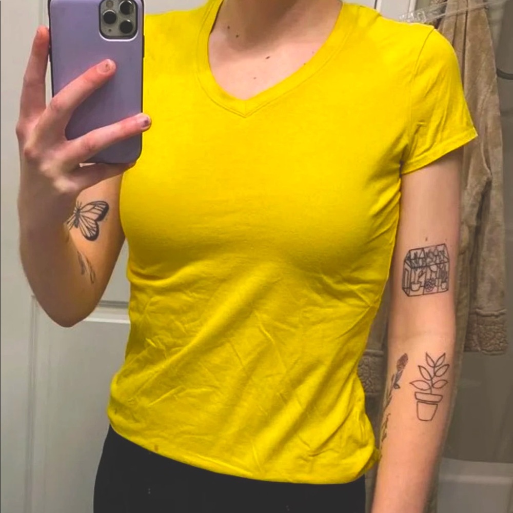 Bright Yellow Basic V-Neck Tee